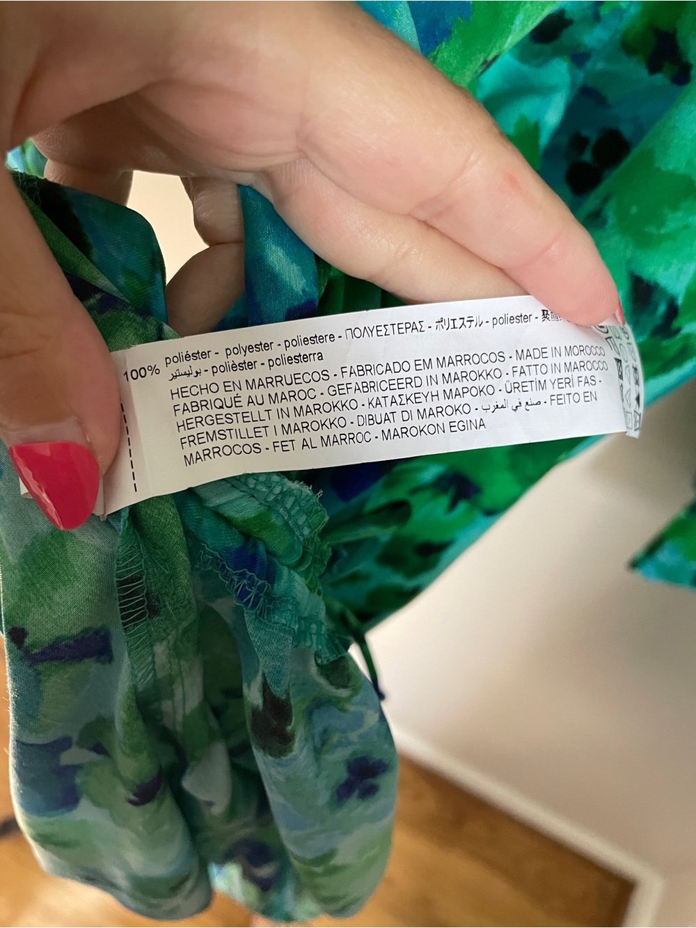 Zara Floral High Neck Long Sleeve Midi Dress Women Small Blue Green Ruched NWOT - Picture 8 of 10